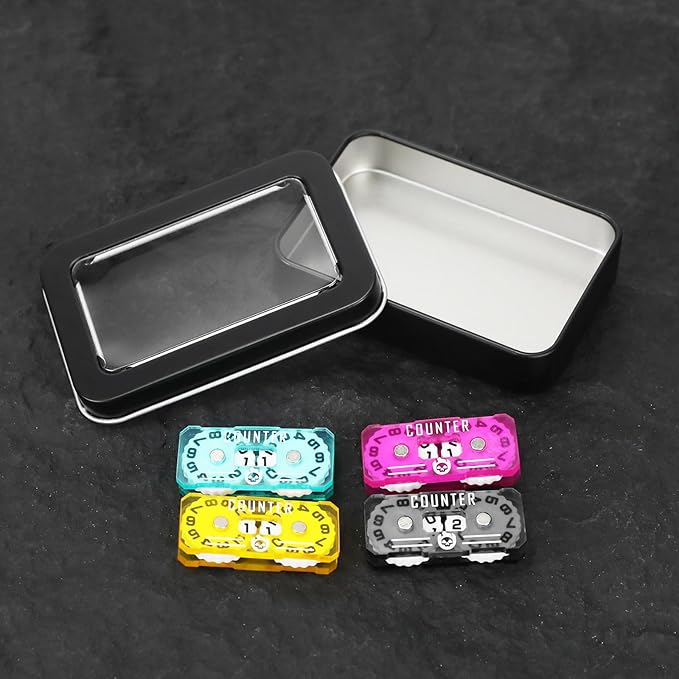 4Pcs MTG Life Counter Twin Digits with Metal Box, Tracker Life Counter for Board Games, Compatible with Magic The gatering Accessories RPG D&D CCG TCG Tabletop Board Games