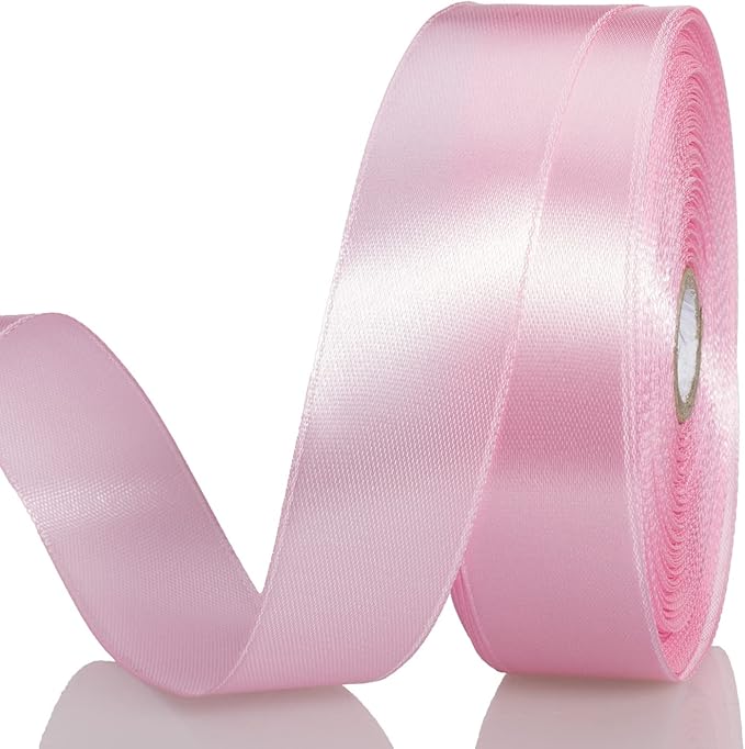 1 Inch Pink Solid Satin Ribbon, 50 Yards Craft Fabric Ribbon for Gift Wrapping Floral Bouquets Wedding Party Decoration