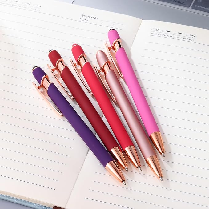 12 PCS 2 in 1 Stylus Ballpoint Pen with Stylus Tip, 1.0 mm Black Ink Metal Pen Stylus Pen for Touch Screens (12 Colors-2)