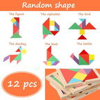 Meooeck 12 Pack Tangrams Wooden Puzzles Tangrams Classroom Set for Kids Shape Puzzles Brain Logic Blocks for Games Educational Gifts for Adults Kids Ages 4-8 8-12(Notch Style)