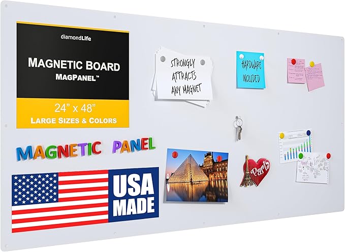 Diamond Life Magnetic Board - Memo & Vision Board for Home, Office, and Classroom - Magnet Board for Kids - Pre-drilled Mounting Screws Included (White 24"x48")