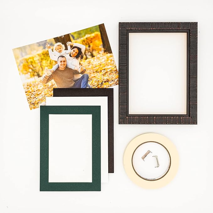 8x10 Mat Bevel Cut for 6x8 Photos - Acid Free Forest Green Precut Matboard With Backing Board and Crystal Clear, Self Seal Photo Mat Bag - For Pictures, Photos, Framing - 4-ply Thickness