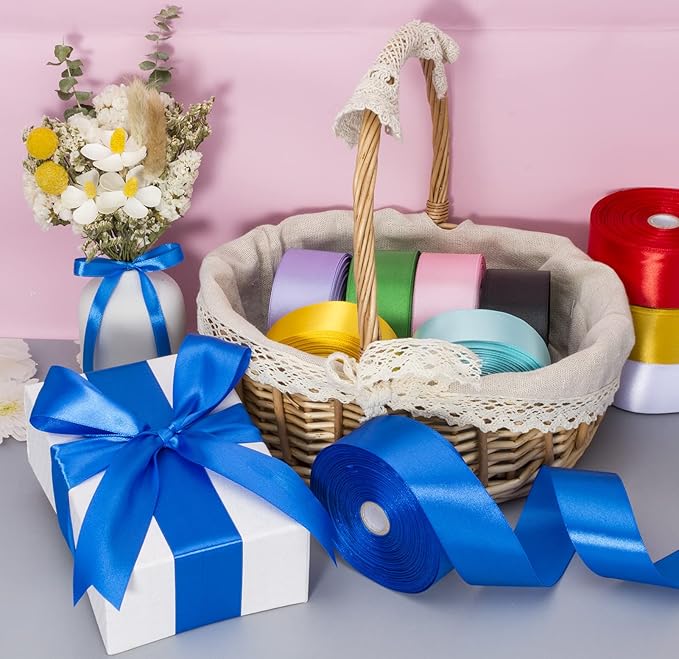 1 1/2 Inch Royal Blue Solid Satin Ribbon, 50 Yards Craft Fabric Ribbon for Gift Wrapping Floral Bouquets Wedding Party Decoration