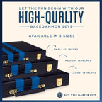 Get The Games Out Top Backgammon Set - Classic Board Game Case - Best Strategy & Tip Guide - Available in Small, Medium and Large Sizes (Blue, Large)