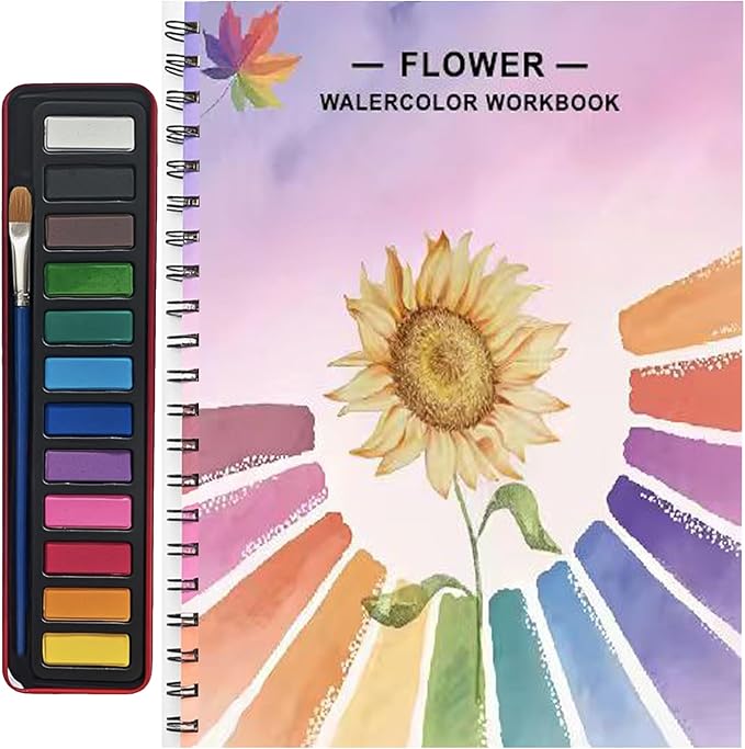 Watercolor Workbooks, Beginner Watercolor Painting Kit – 12 Colors Paint Set with Brush