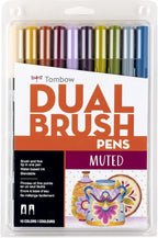 Tombow 56186 Dual Brush Pen Art Markers, Muted, 10-Pack. Blendable, Brush and Fine Tip Markers