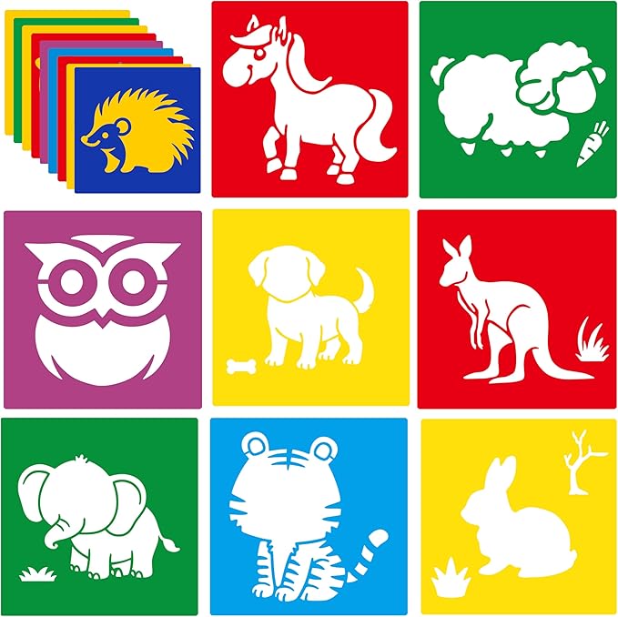 24 Pieces Stencils for Kids,Large Drawing Stencils Chalk Template,8 Inches Washable Shape Template Kit for Crafts,Painting Drawing for Kids Toddlers Preschool(Animal, 8 inch)