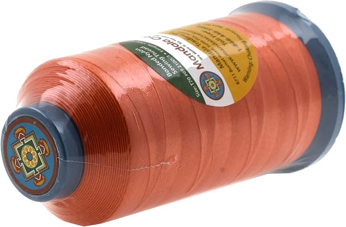 Mandala Crafts Bonded Nylon Thread Orange Heavy Duty Sewing Threads - 1500 YDs Size 69 210D T70 Tex 70 Thread for Leather Jeans Weaving Outdoor Marine Upholstery Threads