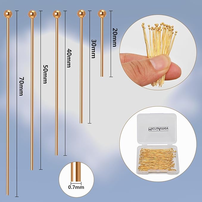 150pcs 18K Gold Filled Ball Pins Non Tarnish Craft Earring Bracelet Jewelry Making Accessories Supplies (30mm (1.18in), Gold-Ball Pin)