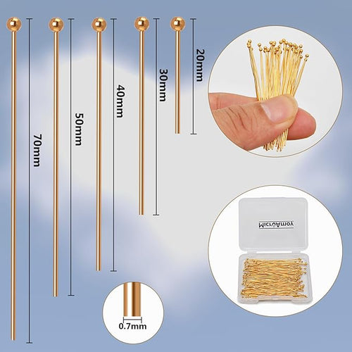 100pcs 18K Gold Filled Ball Pins Non Tarnish Craft Earring Bracelet Jewelry Making Accessories Supplies (70mm (2.75in), Gold-Ball Pin)