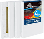 PHOENIX 9x12 Inch 4 Pack Artist Canvas - Stretched Canvases for Painting - 3/4 Inch Profile, 100% Cotton 11 Oz. Gesso Primed White Blank Professional Canvas Oil & Acrylic Paints