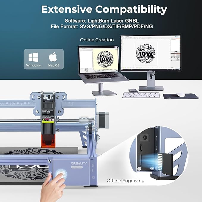 Creality Falcon 10W Laser Engraver Machine, 0.06mm High Precision Laser Engraving Machine 72W Laser Cutter and Engraver Machine for Wood Metal Acrylic Leather, 15.7"×16.3" Workspace
