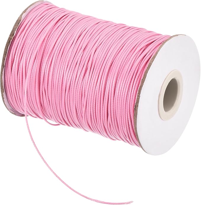MECCANIXITY Waxed Cord 1mm Waxed Polyester Cord 175 Yard Wax String for Bracelet Making,Necklaces, Beading,Jewelry Making and DIY Crafts(Pink)