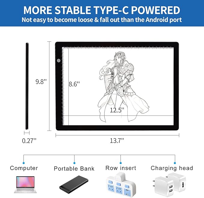 A4 Ultra-thin Portable LED Light Box Tracer with 4 Magnets, Type C USB Power Cable Stepless Dimmable Brightness Tracing Light Pad for Weeding Vinyl Tattoo Drawing X-ray Viewing Diamond Painting