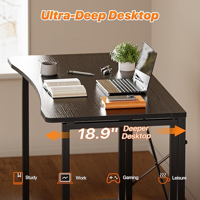 Huuger Folding Desk for Small Spaces, 39.3 Inch Foldable Computer Table, for Home Office, Study, Bedroom, Dorm, Space Saving, Small Writing Work Office Computer Desk, Easy to Fold, Black