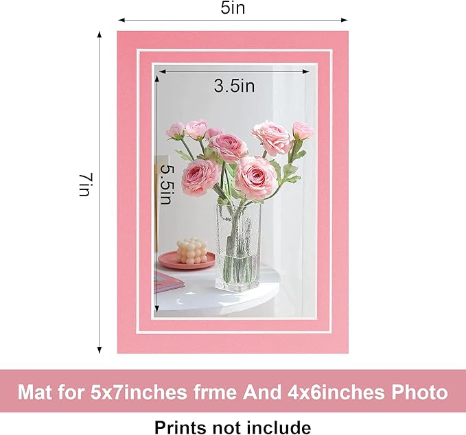 HOTUO 10 Pack 5x7 Colorful Picture Mats, 4 Ply Thickness Frame Mattes for 4x6 Photo, Photo Mat with Core Bevel Cut(Colorful with V-Groove)