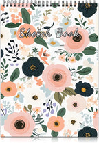Deokke Sketchbook Top Spiral Bound Sketch Pad, 9 x 12 inch,100GSM Thick Paper,50 Sheets 100 Pages,Art Sketch Book Aesthetic Cute Drawing Writing Paper for Girls Women-Flower