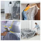HARFINGTON Pre-Taped Masking Film 106.3" x32.8ft Double Adhesive Tape and Drape Painters Plastic Drop Cloth Film with Tape Plastic Sheeting for Automotive Painting Covering