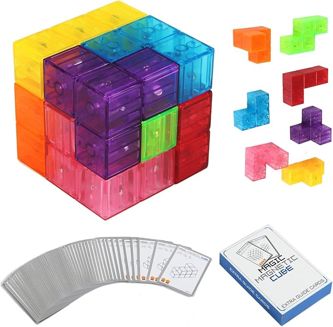 Magnetic Soma Cube Block- Children's Educational Toys Magnetic Tiles for Kids Stress Relief Toy Puzzle Cubes to Develops Intelligence, Ideal for Birthday Gifts (Crystal)