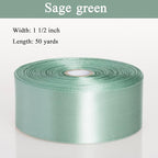 1 1/2 Inch Sage Green Solid Satin Ribbon, 50 Yards Craft Fabric Ribbon for Gift Wrapping Floral Bouquets Wedding Party Decoration