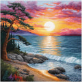 51buyoutgo 11CT Stamped Cross Stitch Kits for Adults - 16x16 in Beginner Embroidery Kit with Easy Funny Washable Seaside Landscape Pattern, Pre Printed Fabric for DIY Home Decor, Gifts, Stress Relief