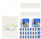 Mindsoft 48 Pcs Blank Canvas Banner Bulk Color Your Own Vertical Banner with Hanger with 12 Colorful Fabric Markers Pens Wall Display Banners for DIY 24 Students Paint Art Classroom School Camp Party