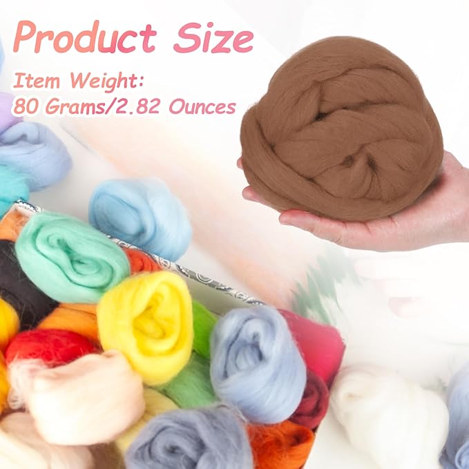 PATIKIL Wool Roving Yarn, 80G/2.82OZ Soft Felting Wool Pure Chunky Roving Yarn Bulk for Needle Felting Knitting Blanket Spinning Weaving DIY Craft, Dark Khaki