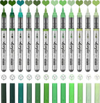 Green Acrylic Paint Pens,12 Color Paint Pens Markers,Brush Tip Paint Pens for Rock Painting Wood Glass Ceramic Canvas Stone DIY Crafts Making Art Supplies