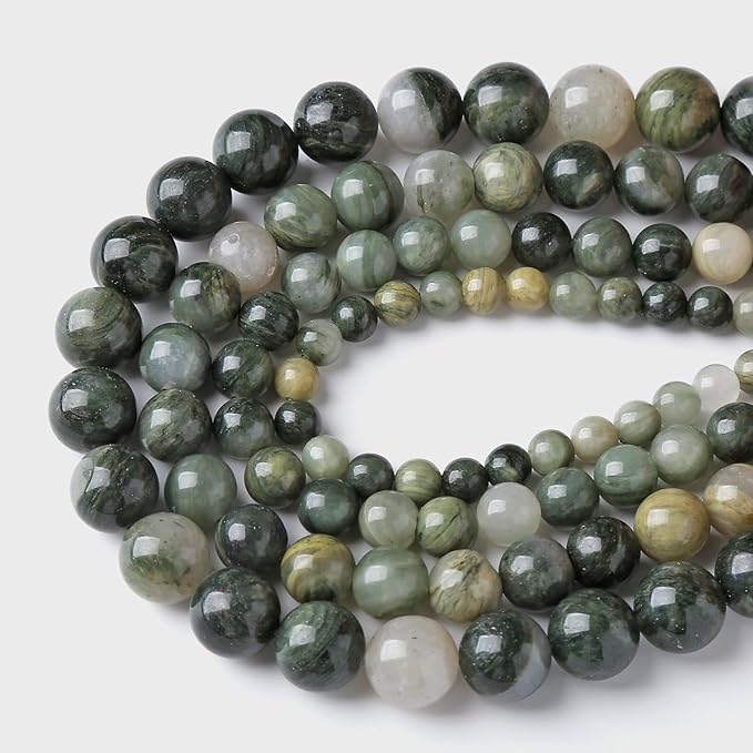 36pcs 10mm Natural Green Hair Quartz Stone Beads for Jewelry Making DIY Bracelet Necklace Accessories 15" Energy Healing Power Round Stone Beads (10mm, Green Hair Quartz)
