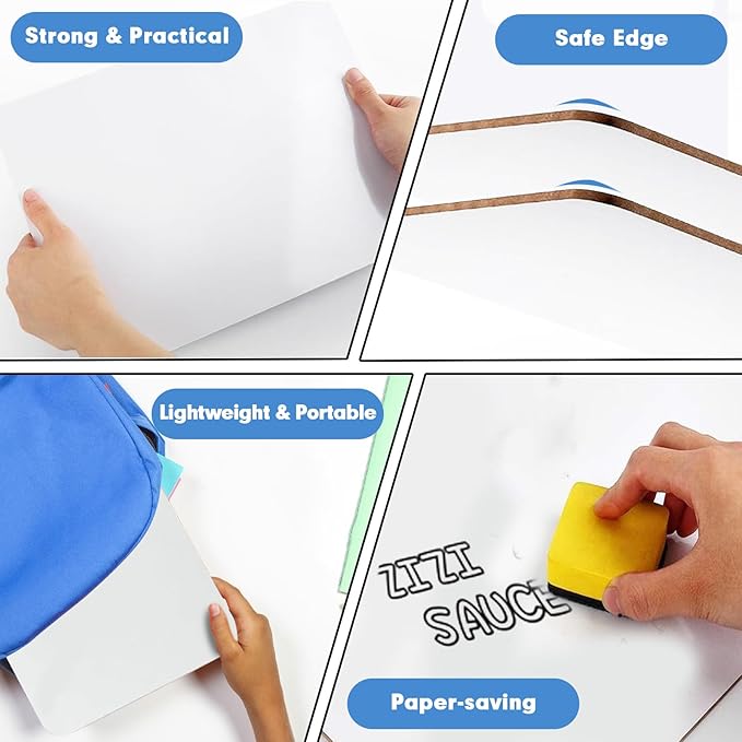 Dry Erase Lapboards, HERKKA 8 Pack Double Sided Small Dry Erase Whiteboards 9 x 12.5 Inch with 8 Erasers, Small Dry Erase Boards for Classroom Teacher Supplies, Personal White Boards for Students