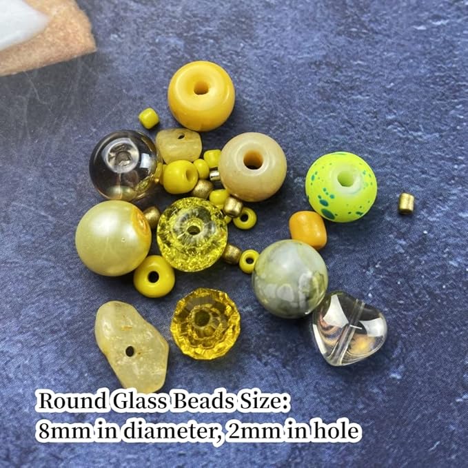 Assorted Glass Resin Beads Multi Size Colors Smooth Cracked Gravel Millet Spacer Beads for Bracelets Necklace Earring DIY Jewelry Making Craft(Yellow Series)