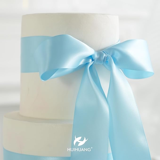 HUIHUANG Baby Blue Ribbon 2 inch Wide Double Faced Satin Ribbon Light Blue Ribbon for Gift Wrapping, Bows Making, Flower Bouquet, DIY Crafts, Baby Shower, Holiday Party Decor-25 Yards/Roll