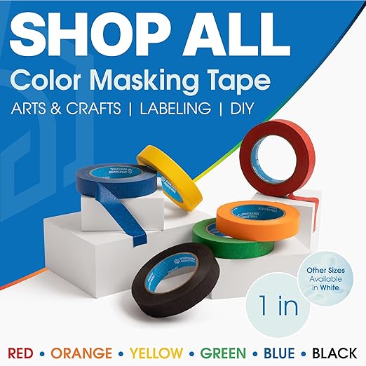 Spartan Industrial - 1" X 60 yd Orange Masking Tape - 12 Colored Tape Rolls for Bundling, Labeling, and More - No Residue, 5.5 Mil