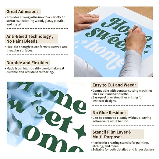 TECKWRAP Blue Stencil Vinyl - Transfer Tape Removable Vinyl- Easy to use, No Residue, Multi-Purpose (12” x 15FT)