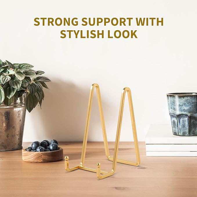 Plate Holder Easel Display Stand - 6 inch Metal Plate Stands for Display - Tabletop Picture Stand - Gold Iron Easels for Display Pictures | Photo Frames | Book | Decorative Plates | Plaque - 2 Pack