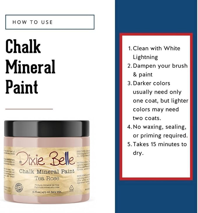 Dixie Belle Paint Company Chalk Finish Furniture Paint - Tea Rose (16oz) - Matte Muted Mauve Chic Chalk Mineral DIY Furniture Paint