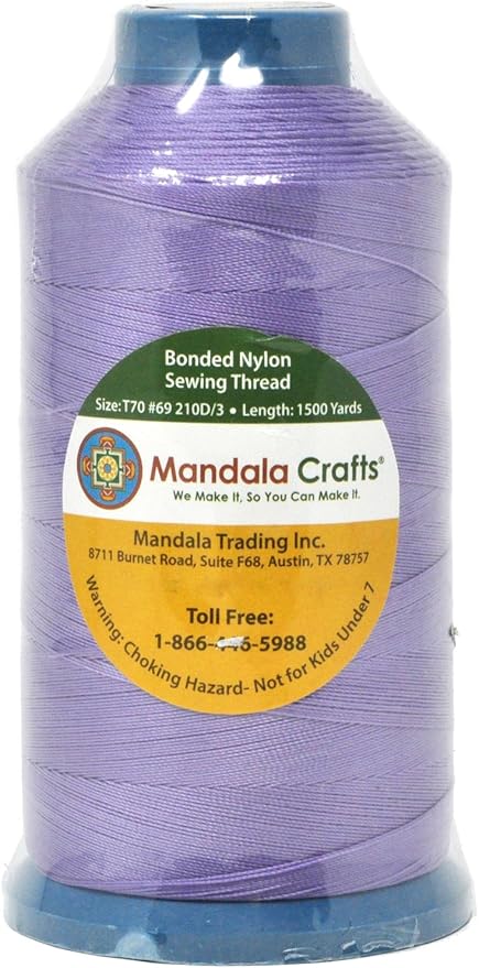 Mandala Crafts Bonded Nylon Thread Lilac Heavy Duty Sewing Threads - 1500 YDs Size 69 210D T70 Tex 70 Thread for Leather Jeans Weaving Outdoor Marine Upholstery Threads