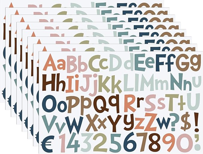 TaoBary 544 Pcs 2 Inch 16 Sheets Large Letter Stickers, Upper and Lower Case, Adhesive Vinyl Alphabet Sticker for Bulletin Board, Poster, Bottle, DIY, Notebook(Black, White, Rainbow, Gray Tone,2 Inch)