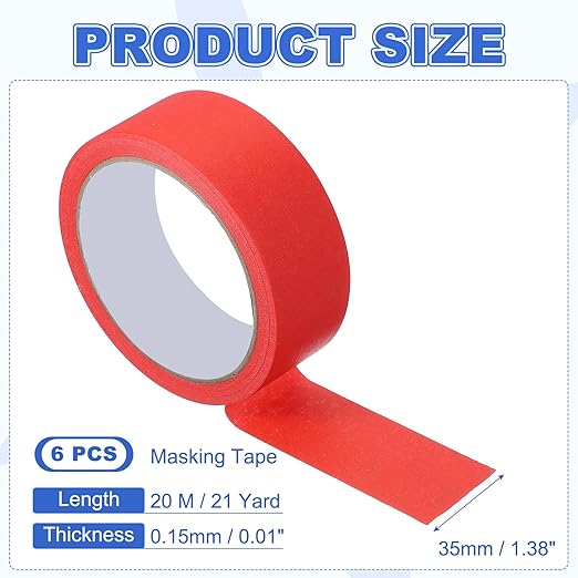 MECCANIXITY Masking Tape 1.4 Inch x 21 Yard Painter's Tape Red Paint Tapes for DIY Crafts Arts Drawing Decoration Labeling Car Painting Artist Teachers, Pack of 6