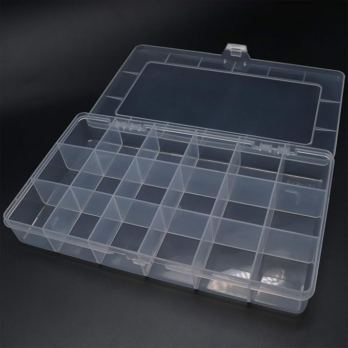 Xiaoyztan Clear Plastic Organizer, 18 Fixed Grids, Jewelry Box Bead Storage Container for Small Parts, Fishing Tackle, DIY Crafts, and Earrings, Overall 8 x 4.7 x 1.3 Inch, 2Pcs