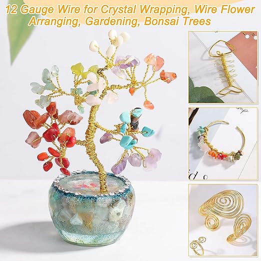 Anezus 12 Gauge Craft Wire Bendable - 2mm Metal Armature Sculpting Wire for Crafting, Wreath Making, Jewelry Making, Beading, Floral (Golden, 100 Feet)