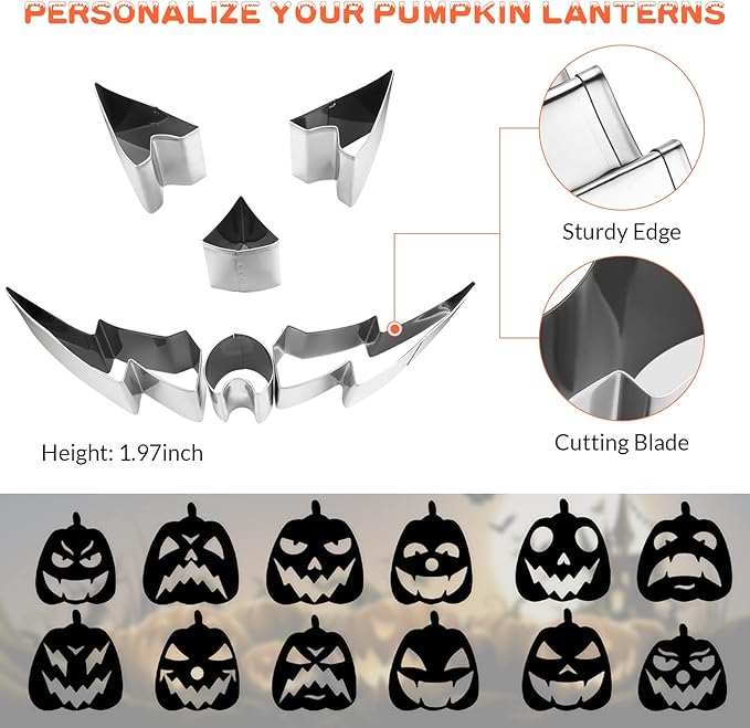 【With Hammer】Pumpkin Carving Kit Halloween, Safe and Easy Pumpkin Carving Set for Kids, DIY Stainless Steel Pumpkin Carving Tools for Halloween Decoration Jack-O-Lanterns, Gift for Halloween