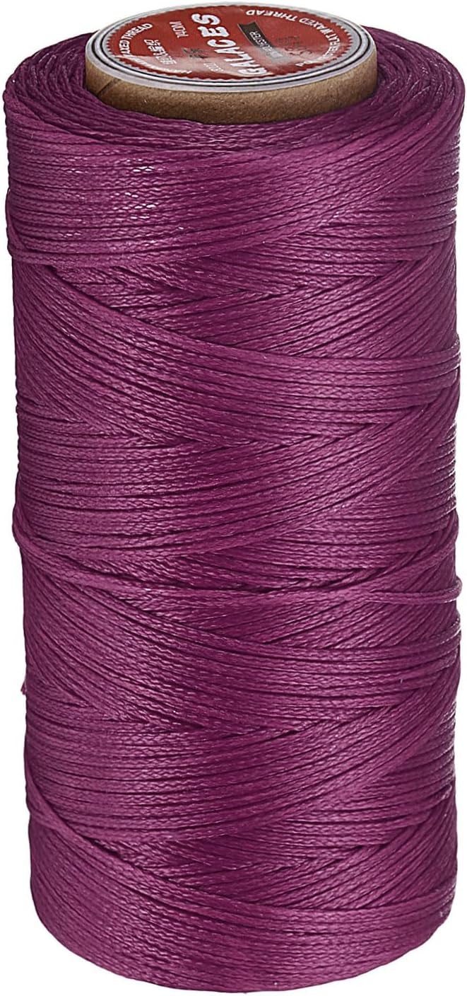 uxcell Flat Leather Sewing Waxed Thread, 140m / 153 Yards Polyester Wax String, 300D Wax Stitching Cord for Leather Crafts, Bookbinding, Bracelets Braided, Fuchsia