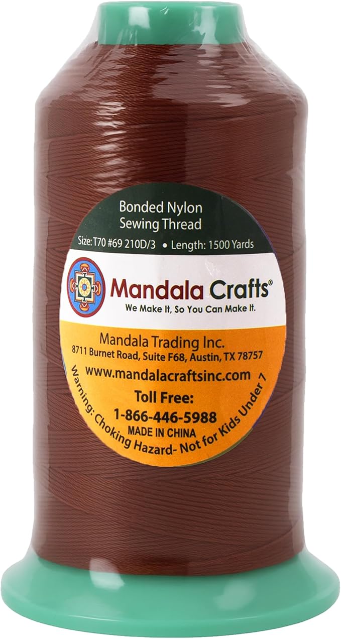 Mandala Crafts Size 69 210D T70 Bonded Nylon Thread Copper Brown Heavy Duty Sewing Threads - 1500 YDs Tex 70 Thread for Leather, Jeans, Weaving, Outdoor Marine Upholstery Threads
