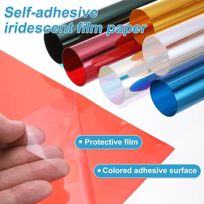 MECCANIXITY Iridescent Window Film,12" x 39" Iridescent Holographic PVC Fabric Dichroic Film Clear Vinyl Paper Roll for DIY Craft Gift Wrapping Bag Decoration,Blue