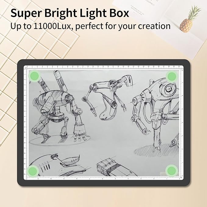TOHETO A4 Light Board for Diamond Painting, Super Bright Magnetic Light Pad with Side Buttons, Lightbox for Tracing and Drawing, Corded Light Table for Sketching, Animation, Weeding Vinyl (Black)