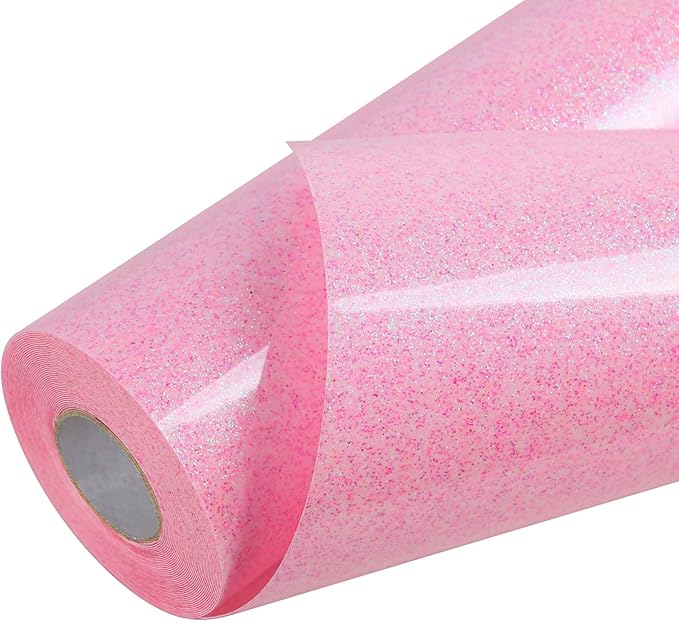 TORC Pink Glitter HTV Heat Transfer Vinyl Large Roll 12 inch x 20 ft Sparkly Iron on Vinyl for T Shirts Crafts