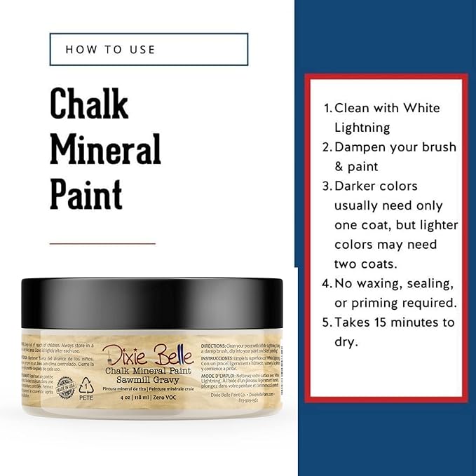 Dixie Belle Paint Company Chalk Finish Furniture Paint - Sawmill Gravy (4oz) - Matte Smooth Beige Chic Chalk Mineral DIY Furniture Paint