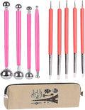 4PCS Double-Ended Metal Ceramic Clay Ball Stylus Dotting Tools and 5PCS 2 Way Silicone Polymer and Embossing Paper Flower Indentation Tool for Drawing