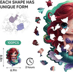 Wooden Puzzles for Adult and Kids, 100 Pieces Ocean Puzzle, Mermaid Unique Shaped Wooden Preschool Puzzle, Toddler Wooden Puzzle Toy Gift for Family and Friends, Suitable for Family Games